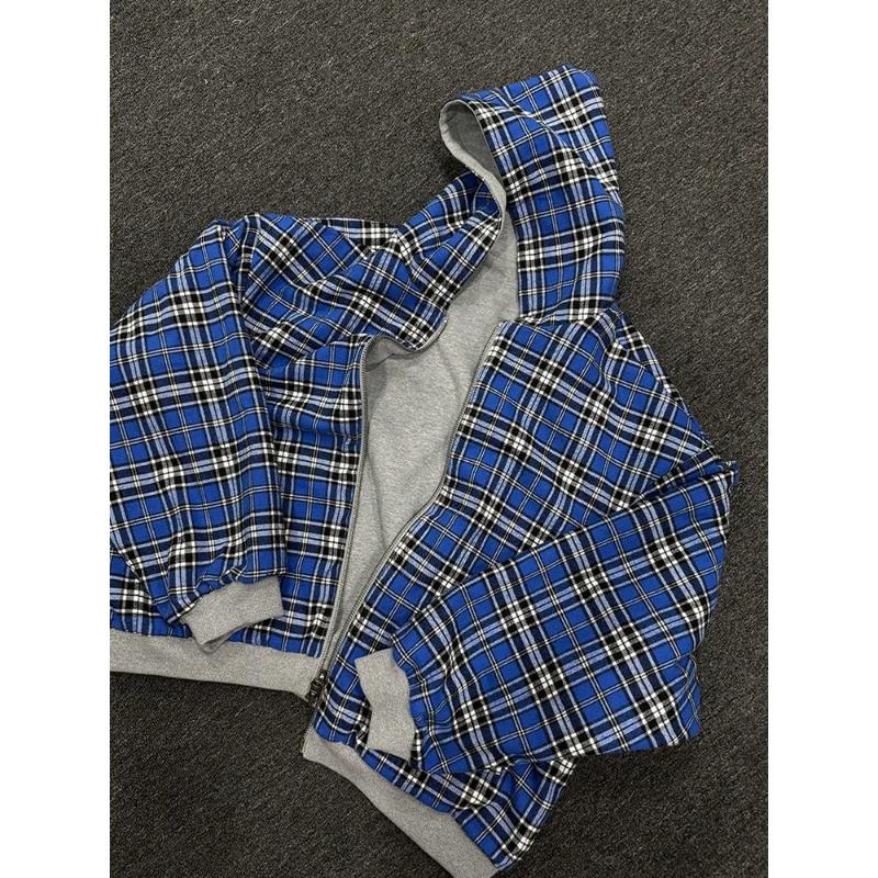 Winter Casual Plaid Hoodie Women's Warm Zip Up Double Sided Sweatshirt Fashion Trendy Loose Hooded