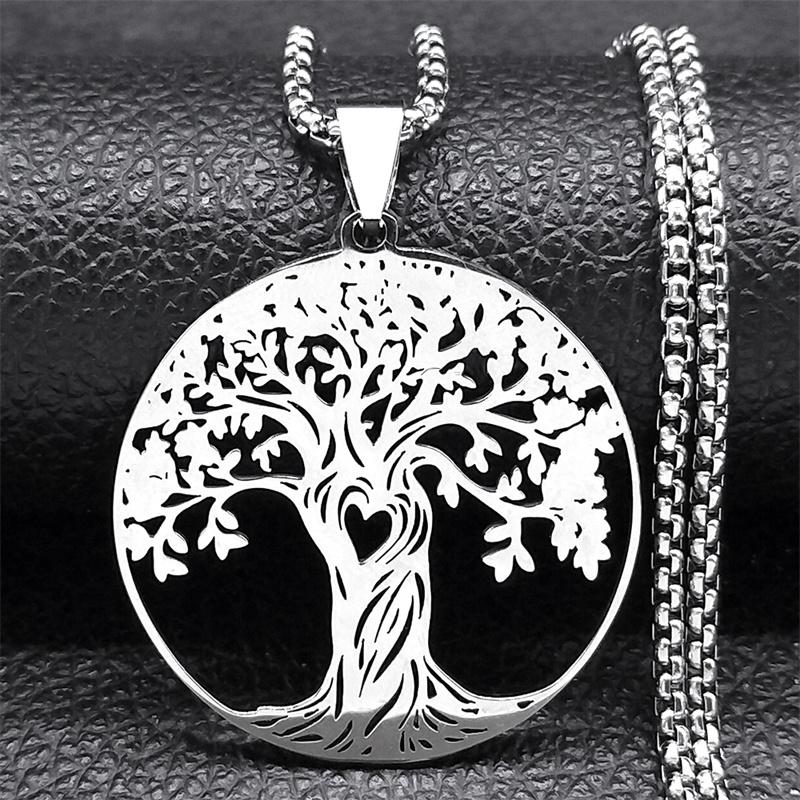 Aesthetic Tree of Life Love Heart Necklace for Women Men Stainless Steel Gold Color Lucky Amulet Chain Jewelry Necklace