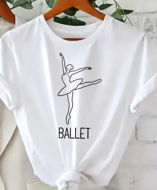 Camisetas brancas com arte em linha de bailarinas com estampas de arabescos piruetas e poses clssicas para danarinas professores e fs