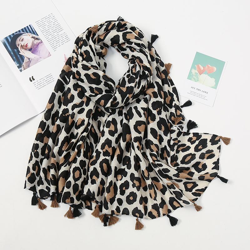 2021 New Women Autumn Cotton Linen Tassel Scarf Brown Leopard Dot Spain Style Wrap Pashminas Stole Muslim Hijab Sjaal 180*90cm