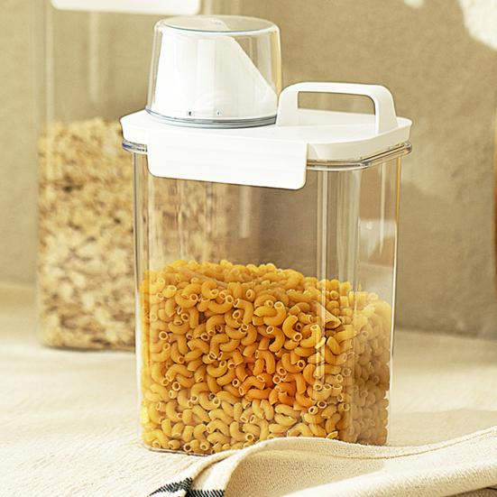 Luftdichter Lebensmittelaufbewahrungsbehälter Kunststoff Küchen Organizer Behälter mit Ausgießnase und Messbecherdeckel für Trockenfutter Reis Zucker Tierfutter