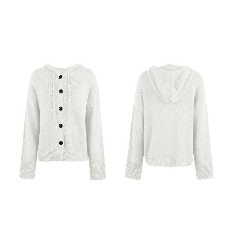 Vintage Jesień Zima Jednolity Kolor Dekolt V Dzianina Kardigan Luźny Długi Rękaw Sweter Top