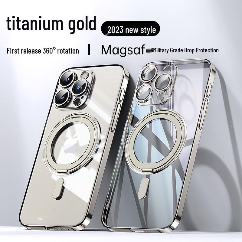 iPhone 16 Case: Rotating Magnetic Stand, Ultra-thin Electroplated for 13, 14 Pro Max, 15