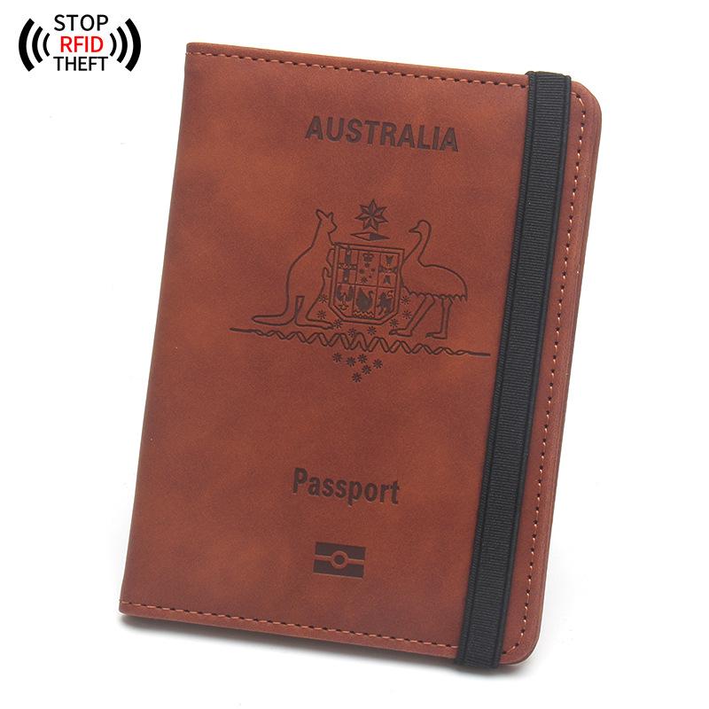Australian Anti-magnetic Leather Passport Holder with Multi-card Slots and Elastic Band