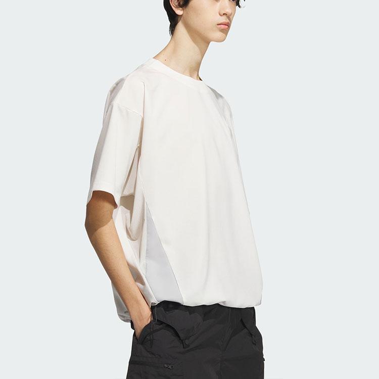 Adidas Future Style Woven T-Shirt With Brand Logo And Color Block Patchwork Men Tops Pink White JI9869