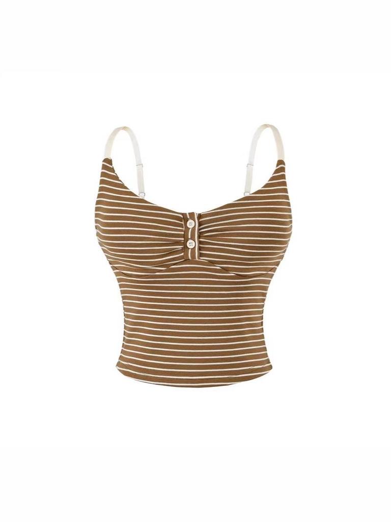 Korean Spicy Girl Striped Camisole: Spring/Summer Slimming Sleeveless Top with Chest Pads in Cotton