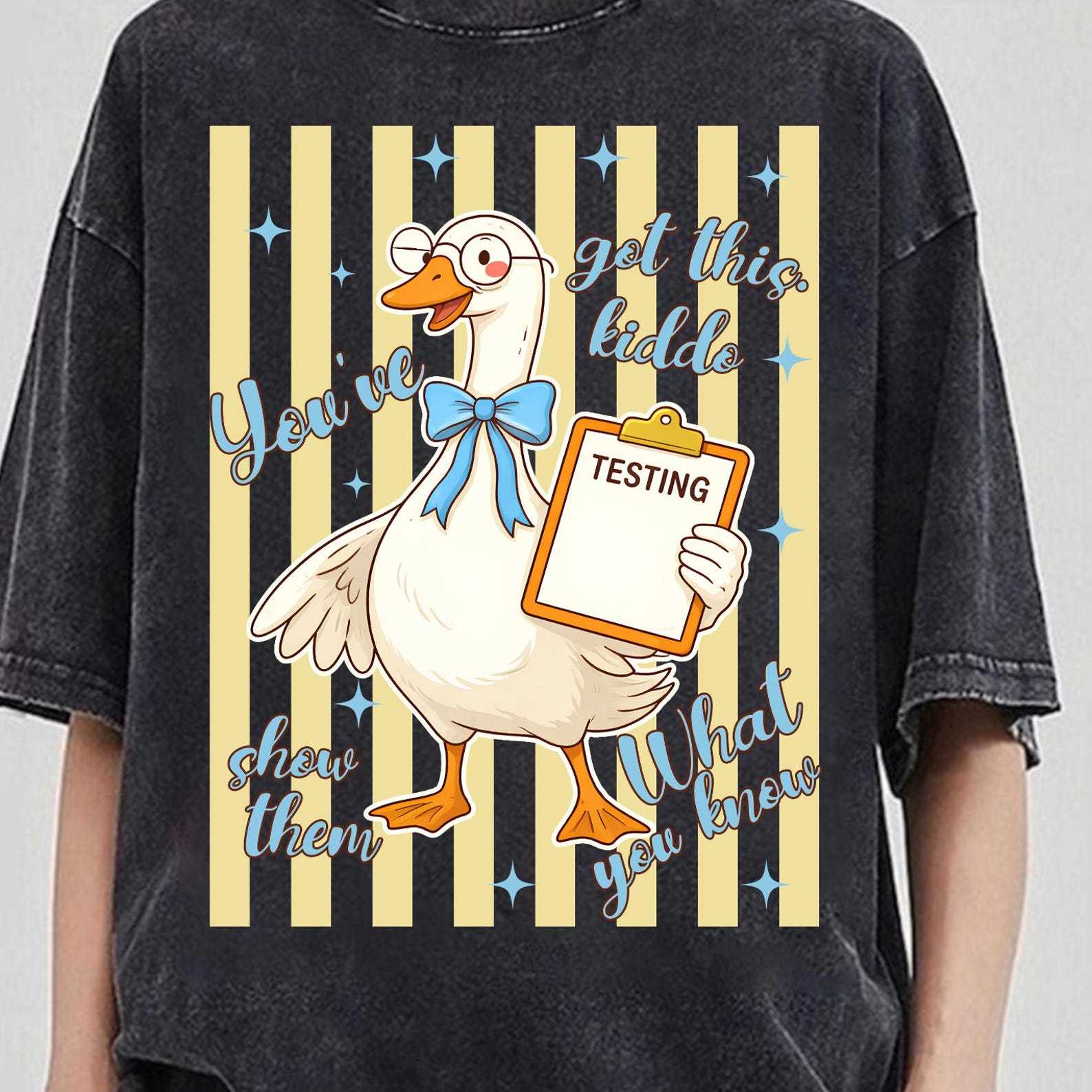 Striped Testing Goose Shirt, State Testing Day Teacher Crew Tee, Goose Teacher Testing Shirt, Staar Day Shirt, End Of School Shirt M