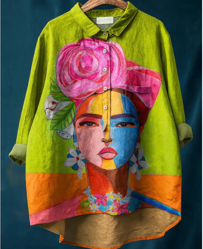 2025 European & American Casual Holiday Long-Sleeve Hawaiian Print Shirt