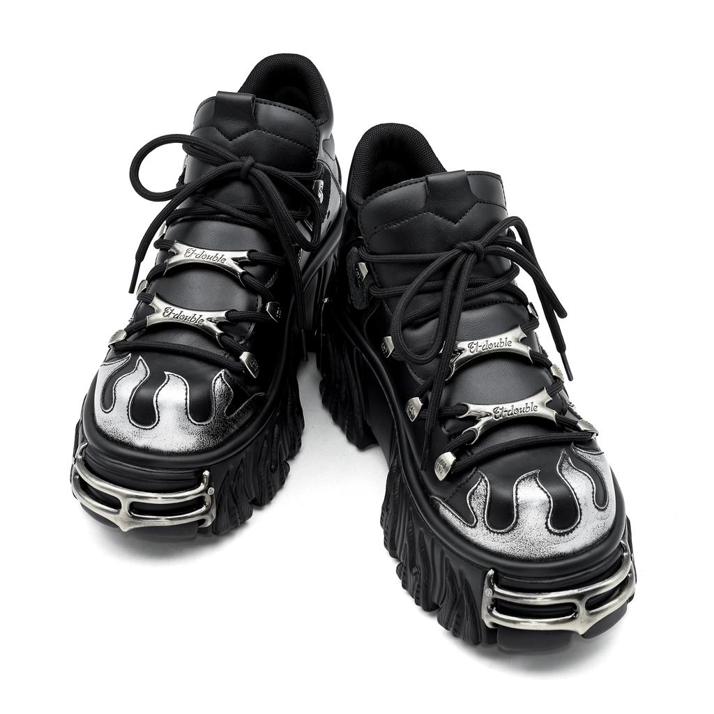 New Punk Style Women Shoes Lace-up Heel Height 6CM Platform Shoes Woman Metal Decor Woman Sneakers Gothic Ankle Rock Boots