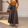 Japanese Mori Girl Autumn Winter Women Midi Skirt Elastic Waist Brown Navy Blue Plaid A-Line Skirt Vintage Elegant Skirt With Pockets