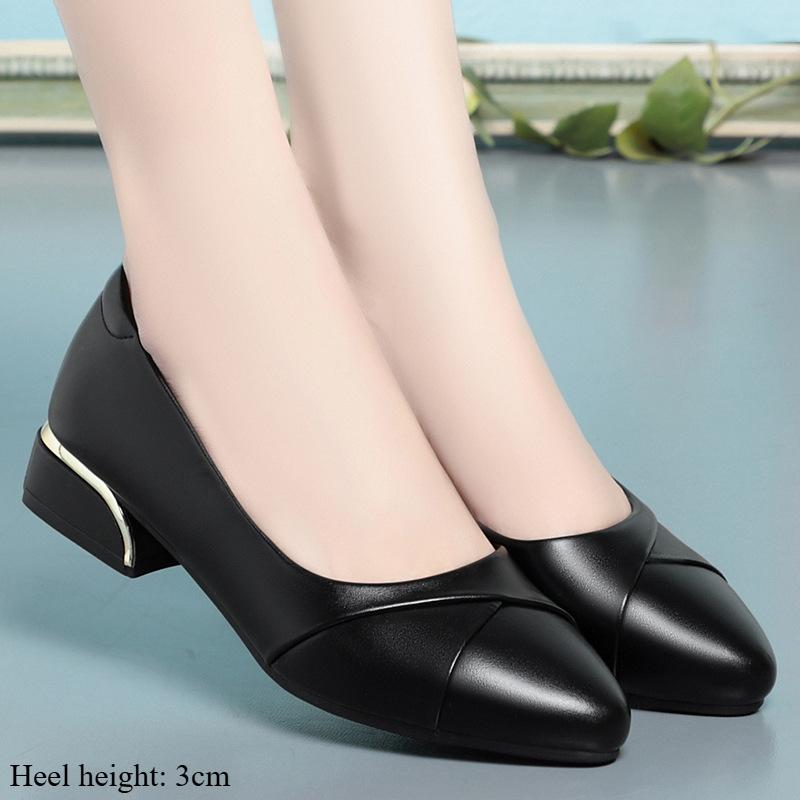 

Туфли на толстом каблуке для женщин, весенние и осенние кожаные туфли, женские туфли на среднем каблуке с неглубоким носком, мягкие кожаные туфли на мягкой подошве 41