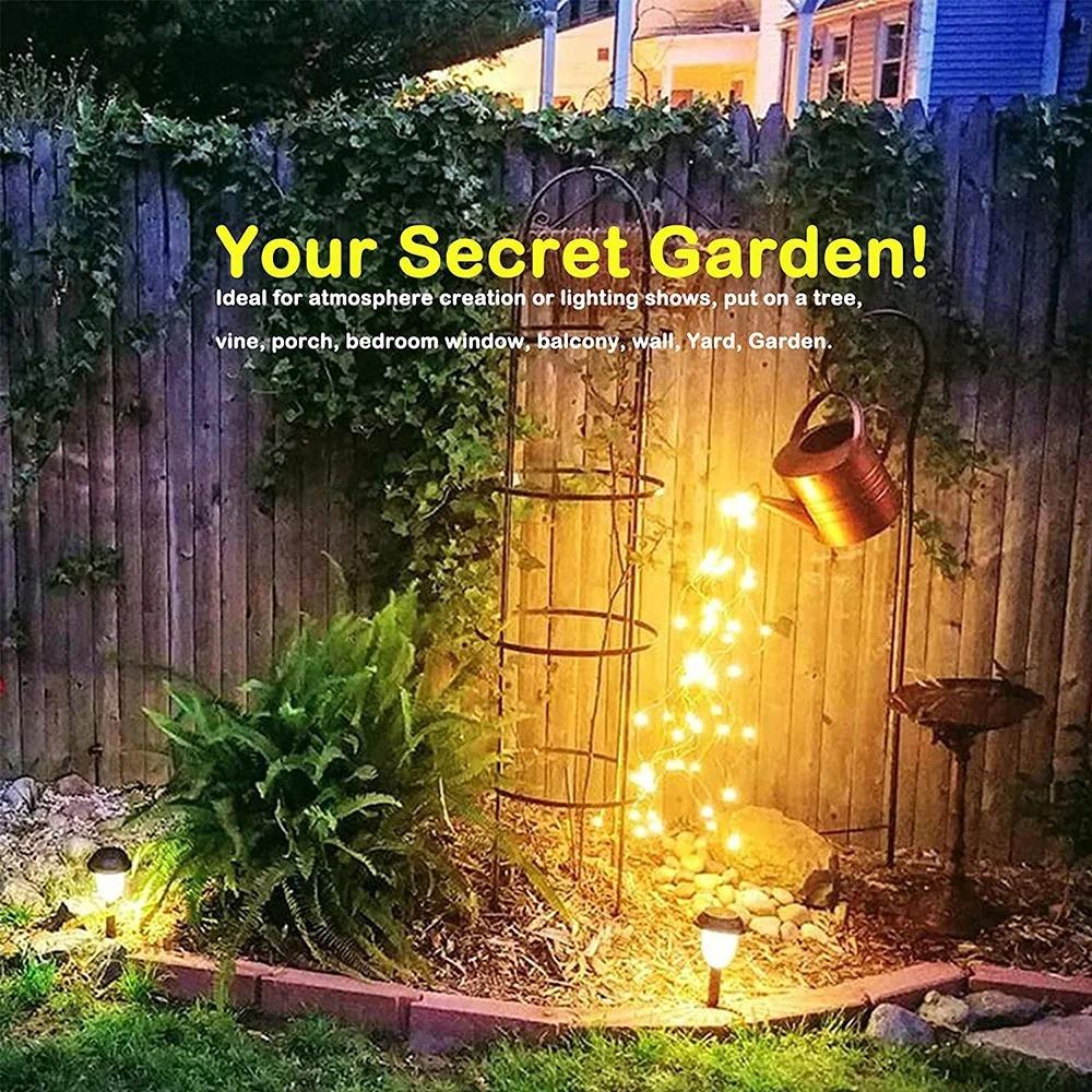 LED Solar Christmas Tree Waterfall Fairy Lights Operated Outdoor Waterproof Copper Wire String Lights Garden Party Xmas Decor