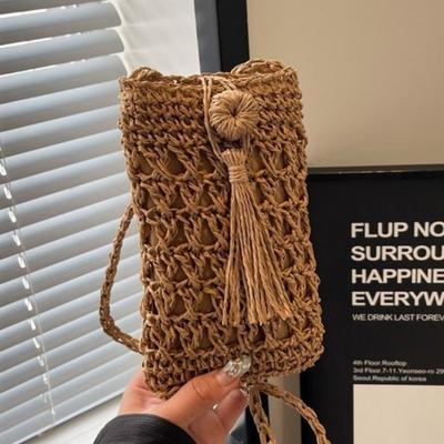 Bohemian Straw Bag Summer Hollowed-out Braid Bag Western Style All-in-one Shoulder Crossbody Phone Bag