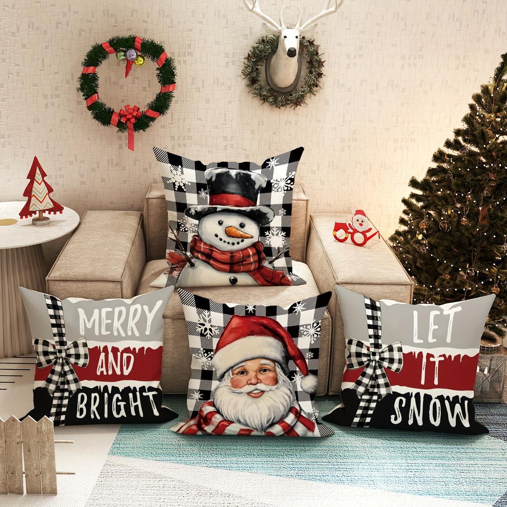 Christmas Decoration Pillowcase Santa Claus Snowman Pattern Is Suitable for Home Room Sofa Cushion Cover Christmas Gift