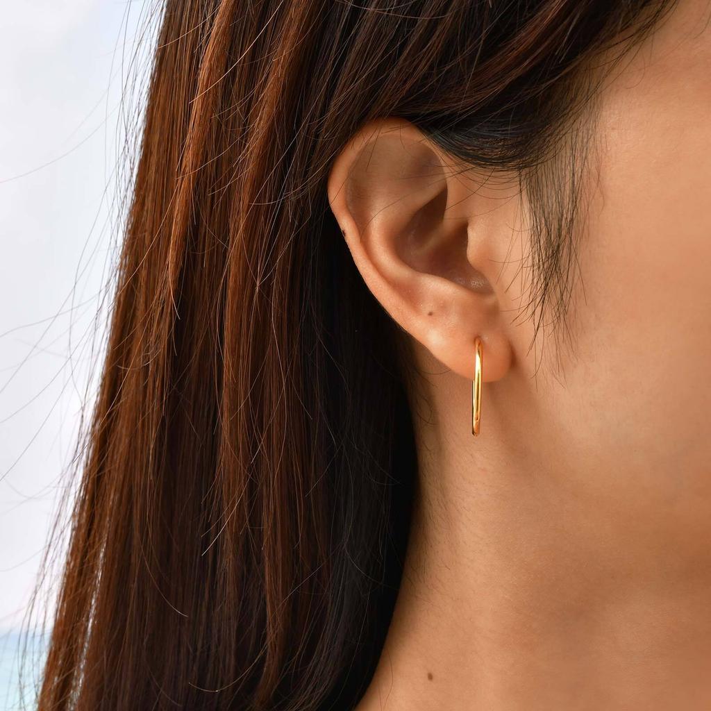Vnox Simple Thin Stainless Steel Earrings For Women Girls, 13-23mm 18K Gold Plated Huggies, Non-allergic Jewelry 1.6mm Wire