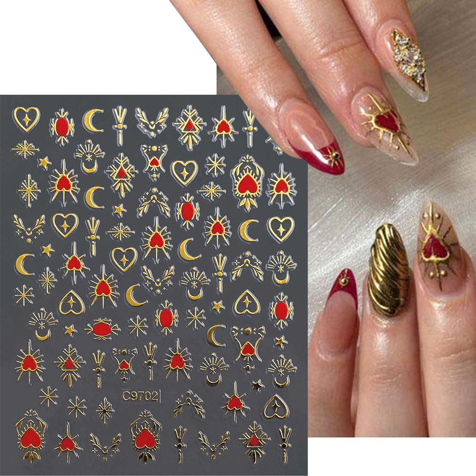 1 buc 3D Bronzing Gold Love Heart Nail Art Stickers Y2K Stele holografice Glisoare solare Starlight DIY Decalcomanii Decorare manichiura