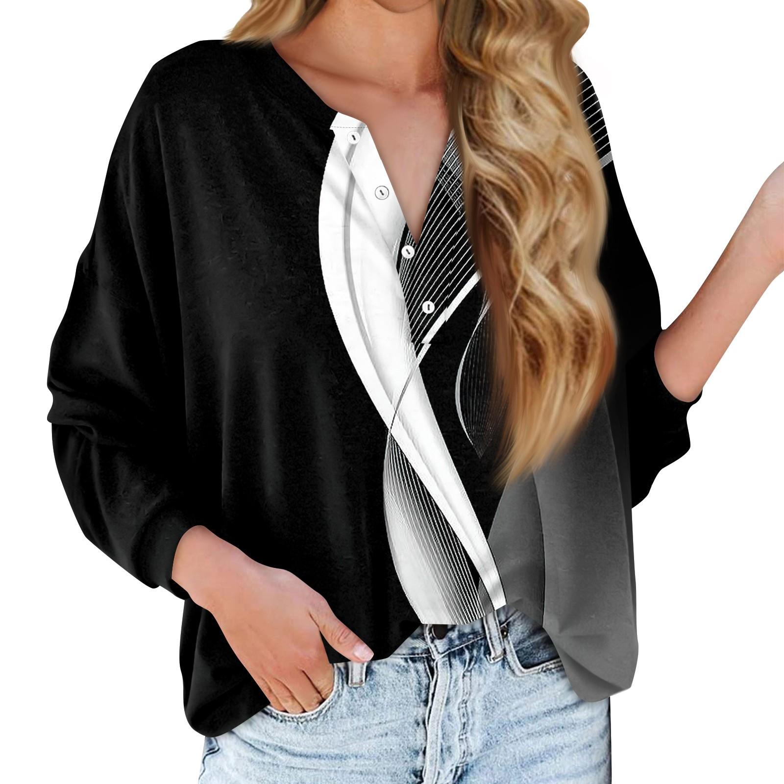 

Женская новая модная футболка с длинными рукавами и воротником на пуговицах, тонкий топ, повседневные топы L чёрный