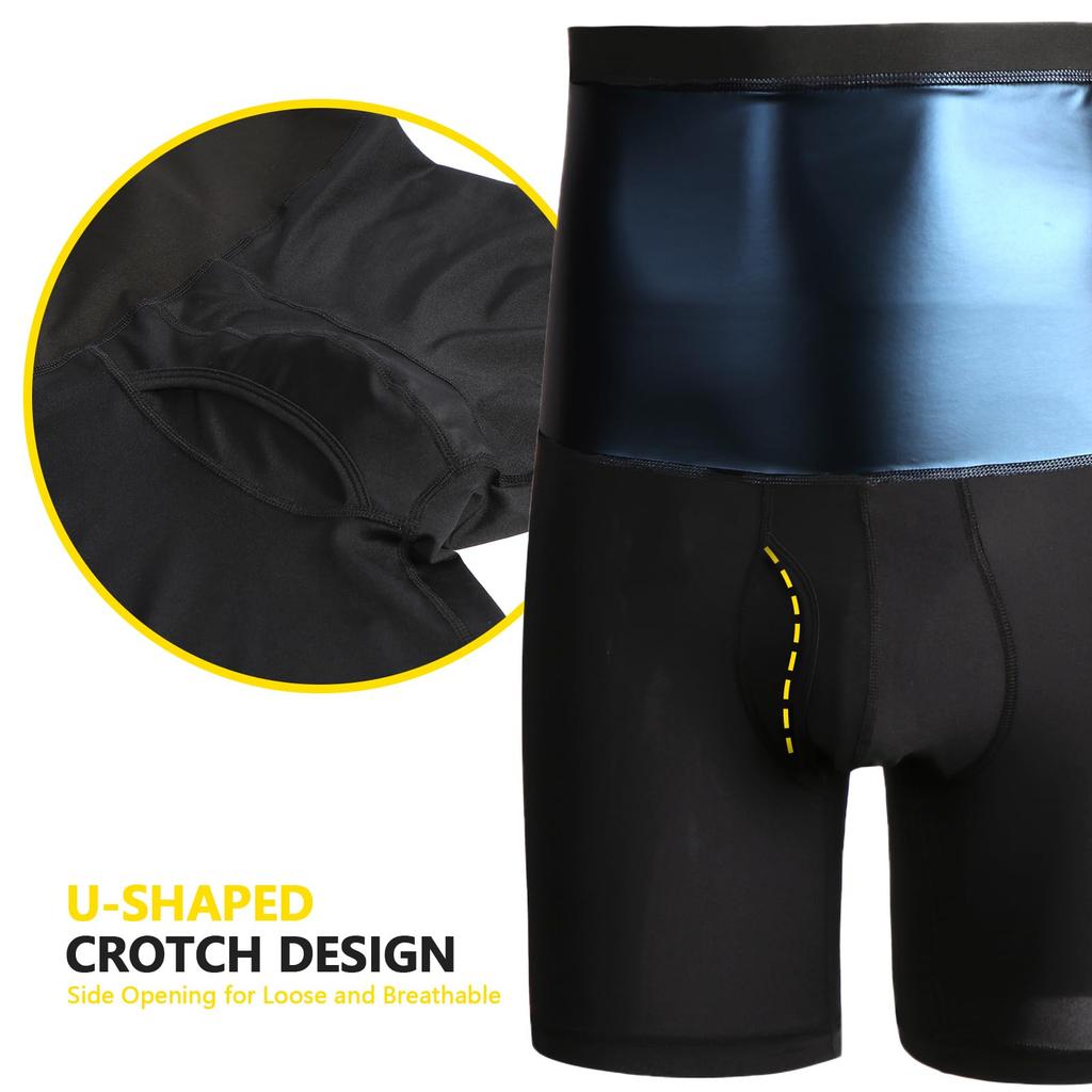 Sauna Shorts for Men Sweat Pants High Waisted Compression Underwear Tummy Control Shapewear Workout Training Capris Body Shaper Boxer Briefs