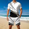 Temu hot-selling European and American fashion new color matching 3D digital printing men's lapel short-sleeved Polo shirt set