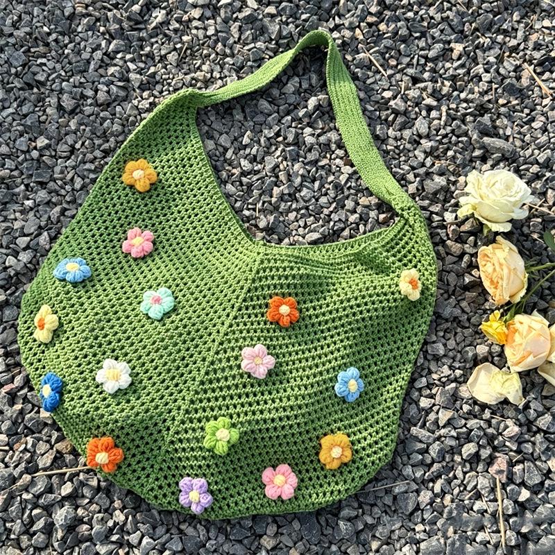 Damen Übersee Strick Blume Hohl Strand Schultertasche