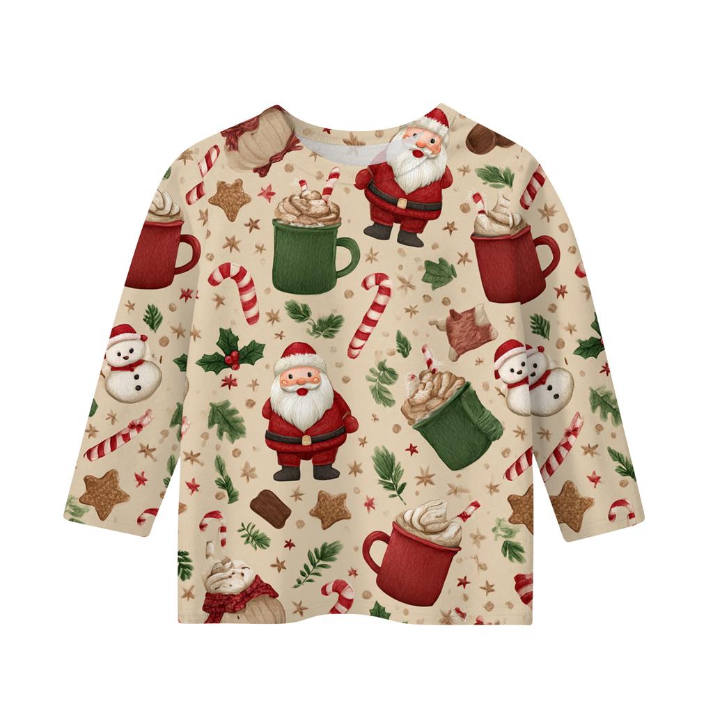 Children's 3/4 Sleeve Round Neck Top Christmas Tree Printed Everyday Casual Top