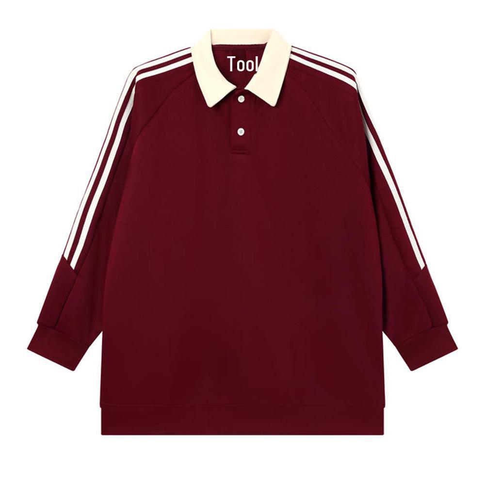 American Retro College Style Striped Pullover: Loose Fit, Round Neck, Long Sleeve Sweatshirt