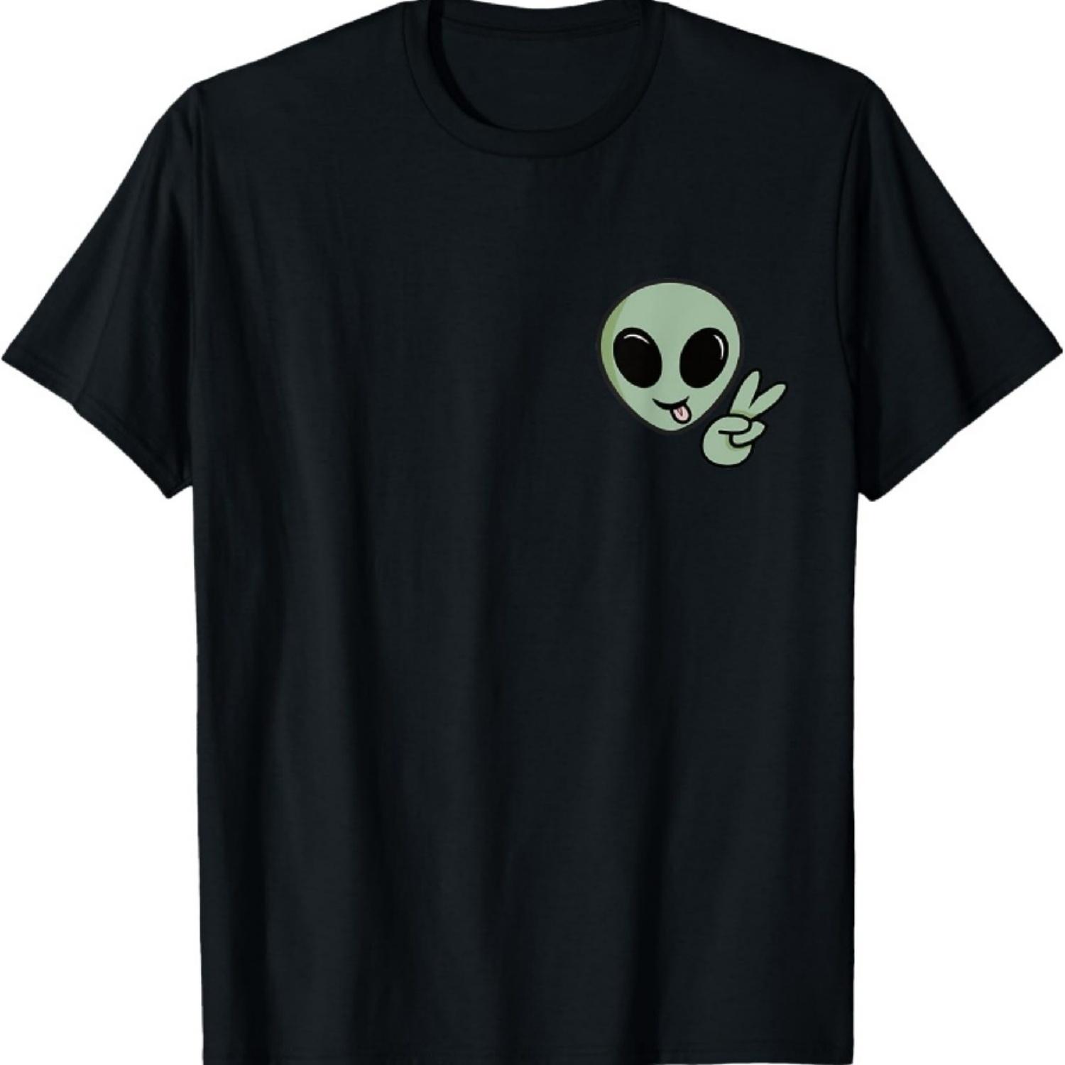 

Cute Alien Peace Sign T-Shirt XXXXXL чёрный