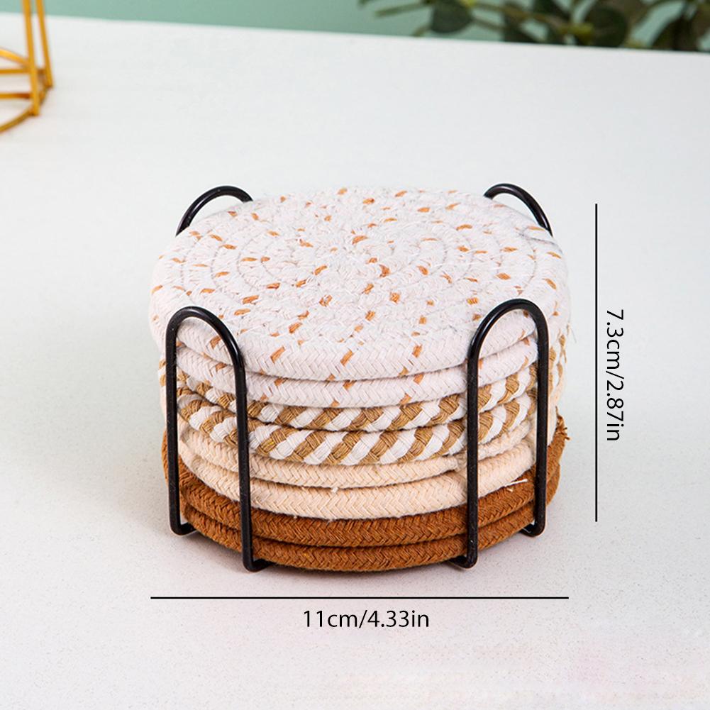 8 Pcs Drink Coasters with Rack Woven Coasters Minimalist Cup Coasters Round Woven Mats for Dining Table Centerpiece Decor