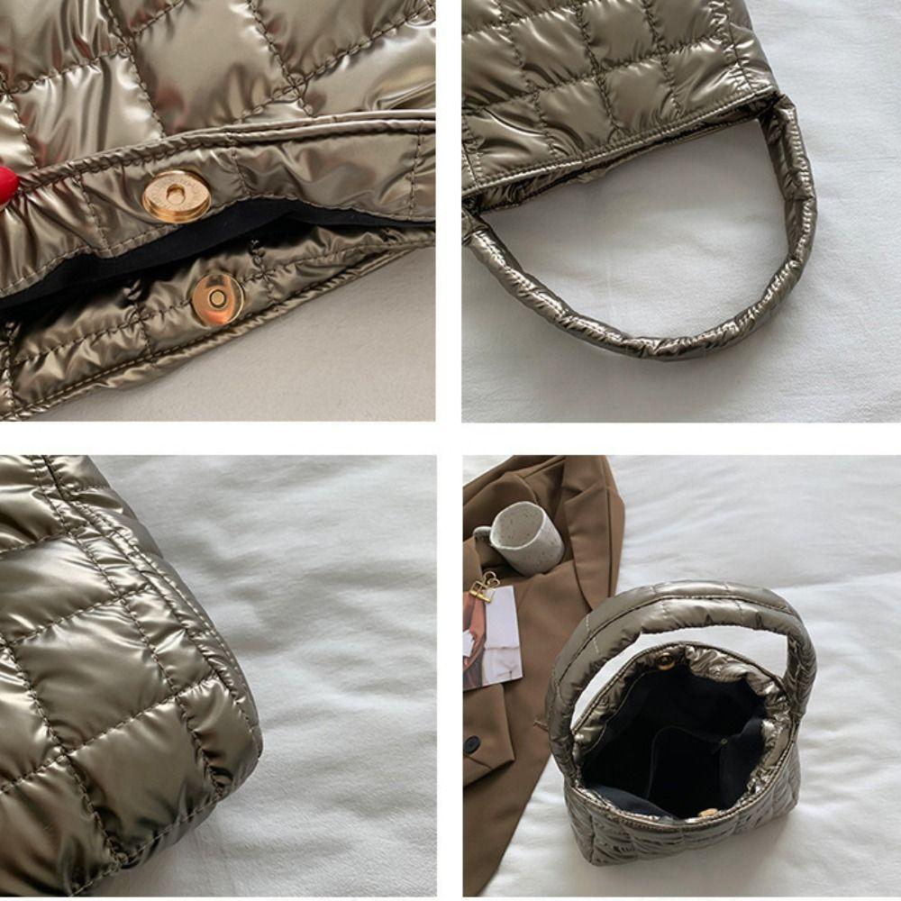 Vyšívaná prošívaná bavlněná taška tote na dojíždění, nadýchaná taška, volnočasová bavlnou vycpaná kabelka, zima