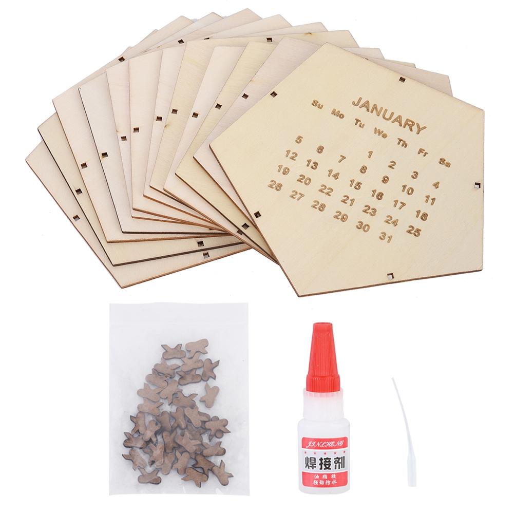 2020 Unique   Wood Calendar Geometric Three Dimensional Desk Calendar   Ornament(Brown )