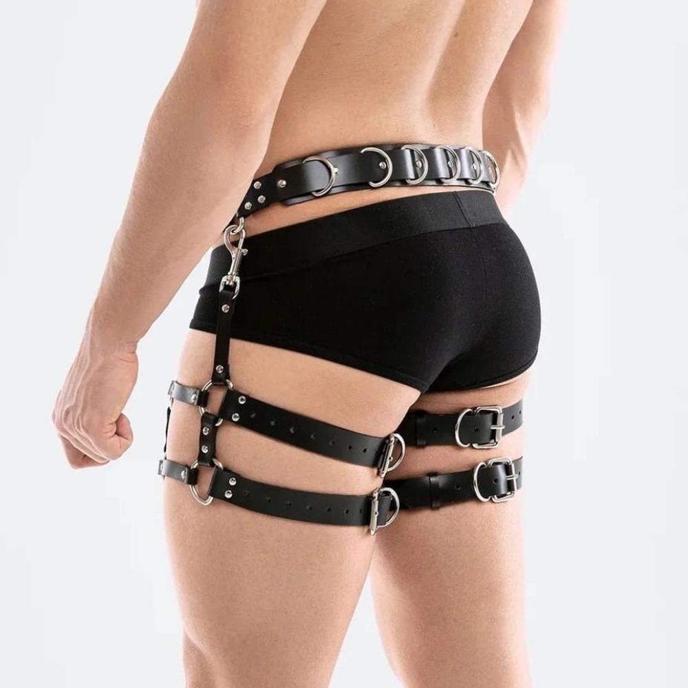 Man Leather Leg Harness Adjustable Fetish Gay Clothing Sexual Body Bdsm Bondage Cage Harness Belts Slave Rave Costumes for Sex