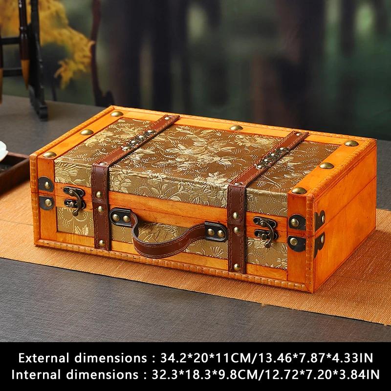 NEW Design Vintage Suitcase Wooden Storage Box W/Handle European Style Treasure Jewelry Chest Storage Case for Home Travel