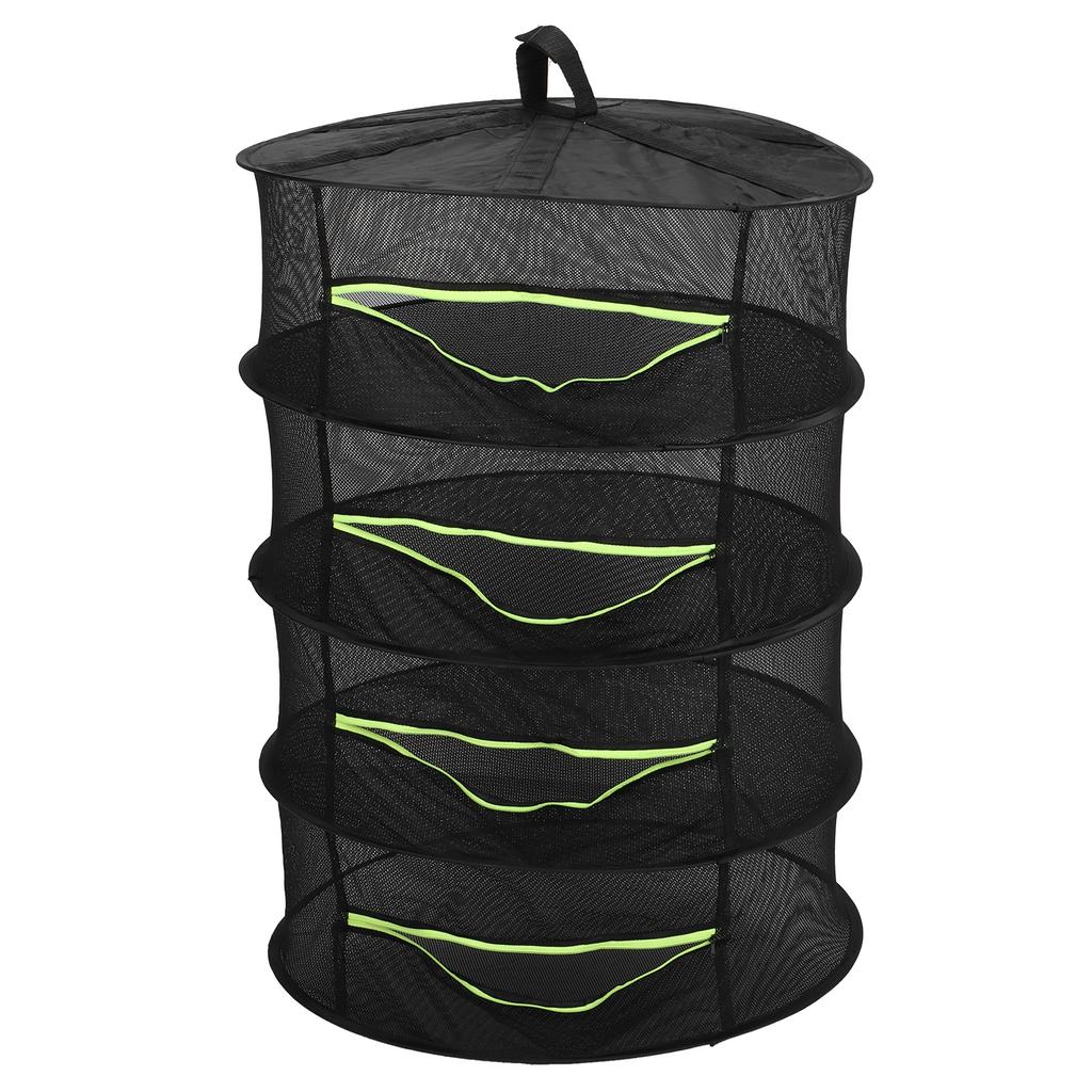 4-Layer Herb Drying Rack with Zippers Foldable Hanging Medicine Dry Mesh Net Black 60cm