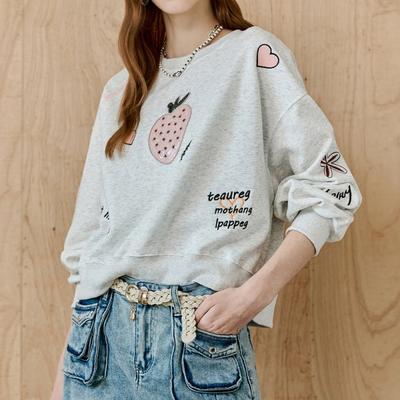 Strawberry Spangle Embroidery Crop Sweatshirt Zd04qt001on