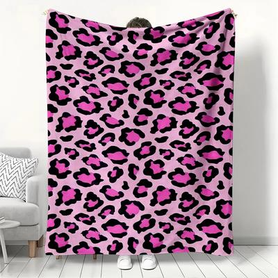 Pembe Leopar Desenli Flanel Battaniye Cesur Hayvan Desenli Örtü Yumuşak Rahat Moda Severler İçin Ev Dekorasyonu Sıcak Kanepe Koltuk Hediye