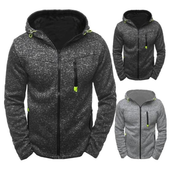 Men Hoodie Zipper Warm Solid Color Winter Men Fleece Hooded Sweatshirt Pullover for Daily Wear