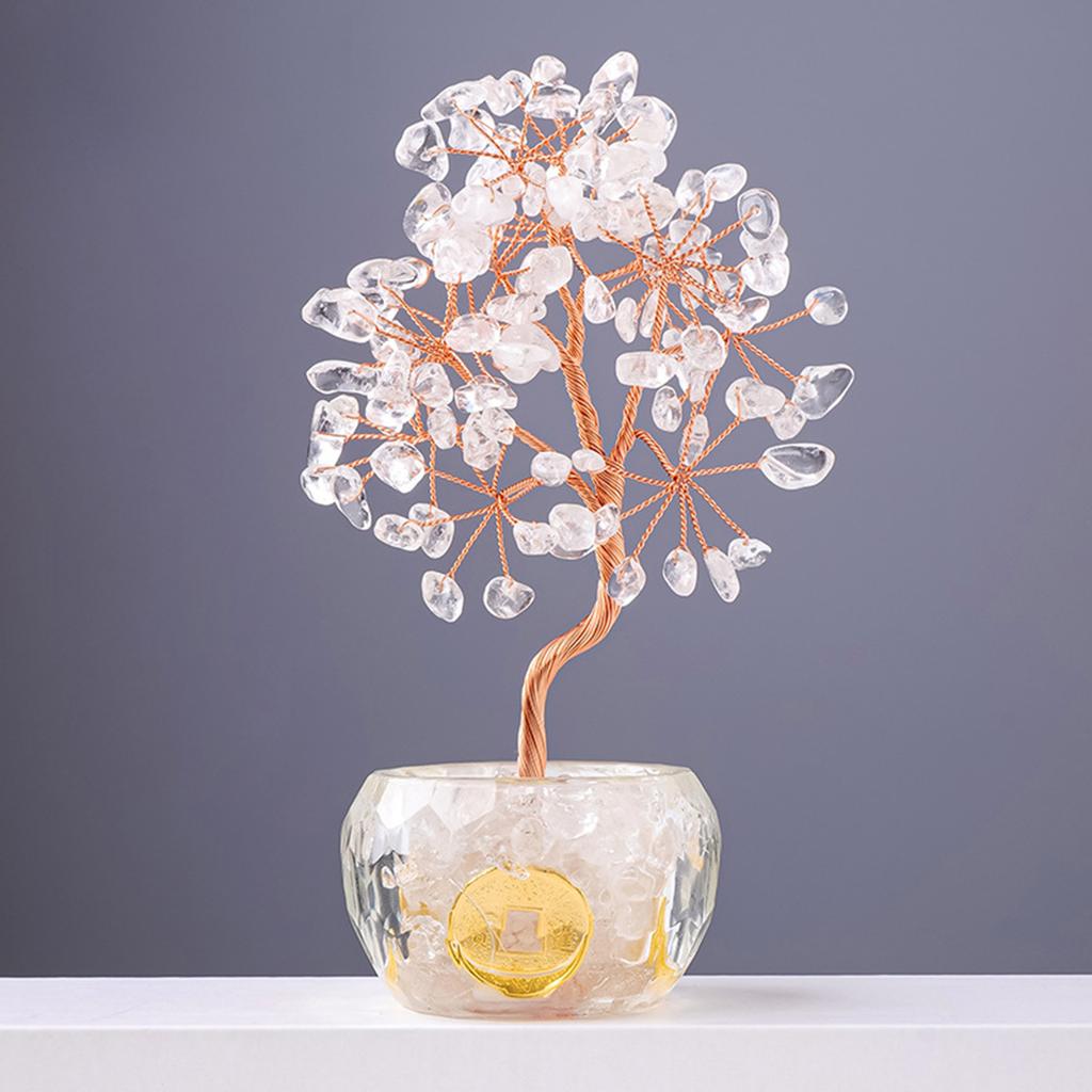 Multicolor Crystal Potted Tree Crystal Stone Wealth Tree Figurine for Positive Energy and Fortune Wealth Success