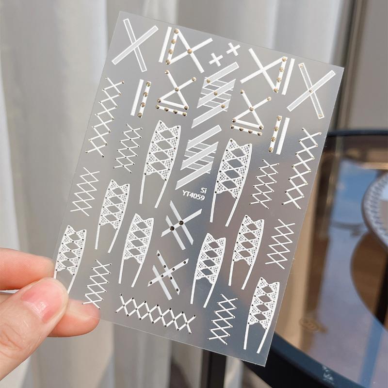 

5D Simple Black White Shiny Gold Rivet X Bandage Tie Adhesive Nail Art Stickers Decals Manicure Hot Girl Unique Charms білий