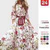 2025 European & American Floral Digital Print Long Swing Dress - Spring & Autumn Collection