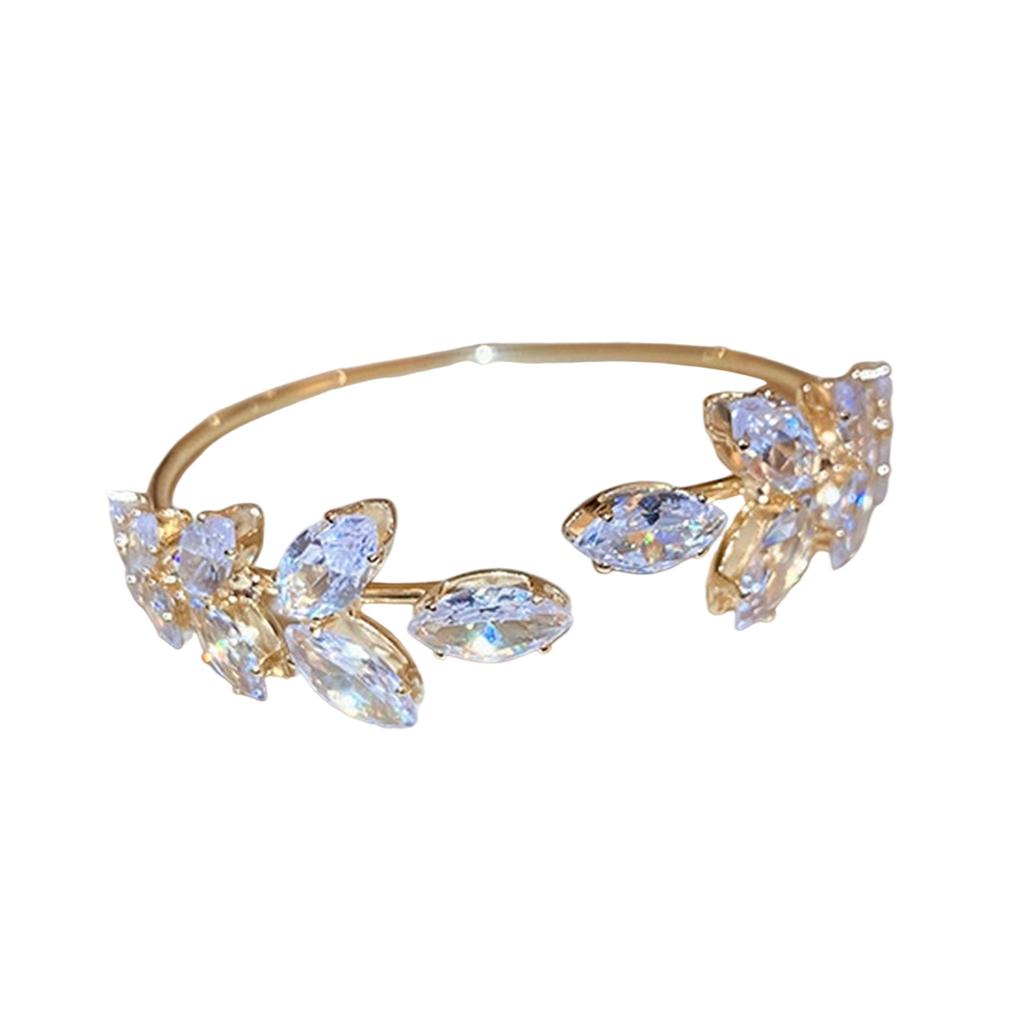 Adjustable Zircon Leaf Bracelet With Sparkling Zircon Stones Handmade Wristband Elegant Jewelry For Women Daily Wear
