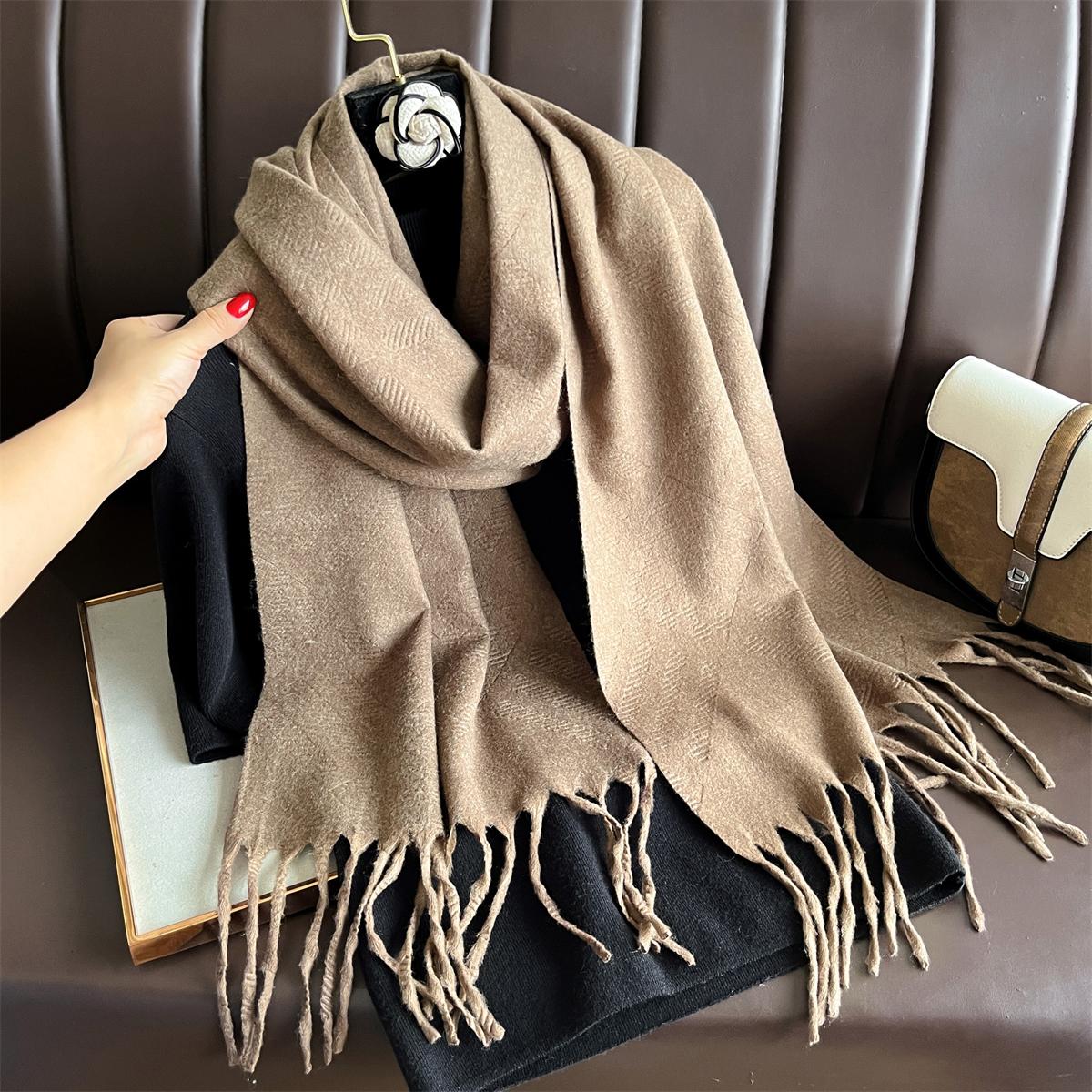 

26Color Embossing Winter Warm Women Scarf Cashmere 30x180cm Shawls Thick Neck Scarves Hijab Wraps Tassls Pashmina 30x180cm