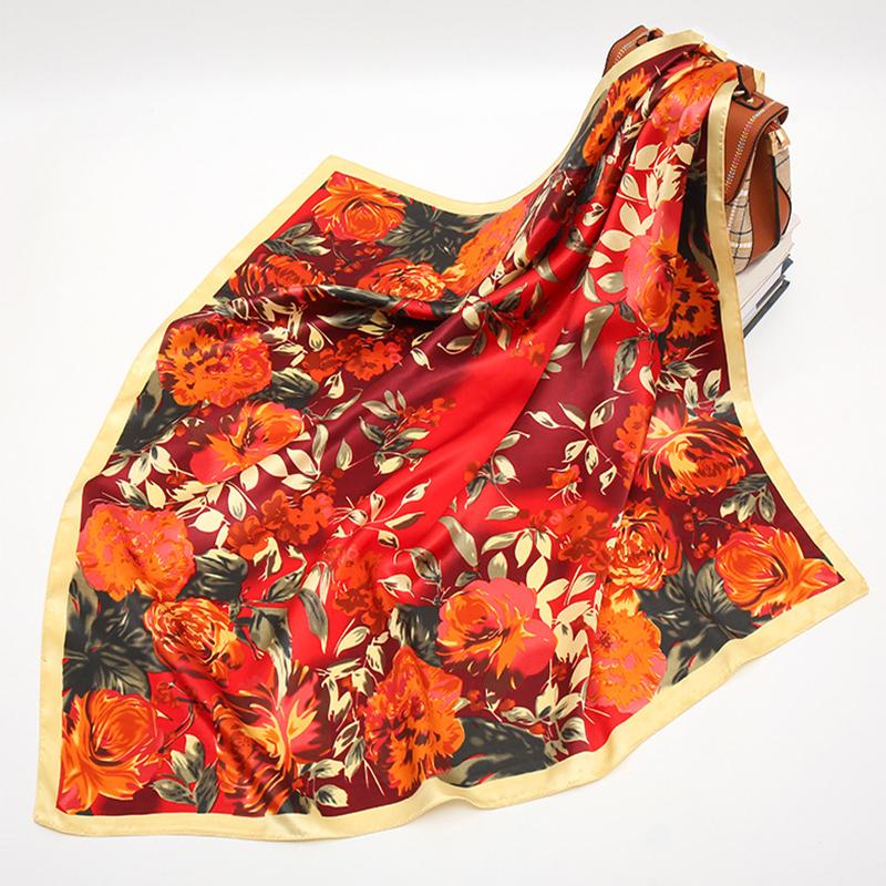 90X90CM Square Women Scarves Silk Office Ladies Hair Neck Bandanna Headband Foulard Headcloth Muslim Headscarf Female Muffler