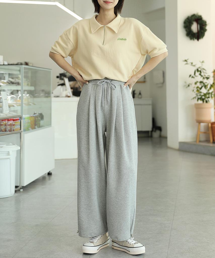 Ppaeppae String Banding Three Pintuck Hem Adjustment Jogger Wide Balloon Training Pants