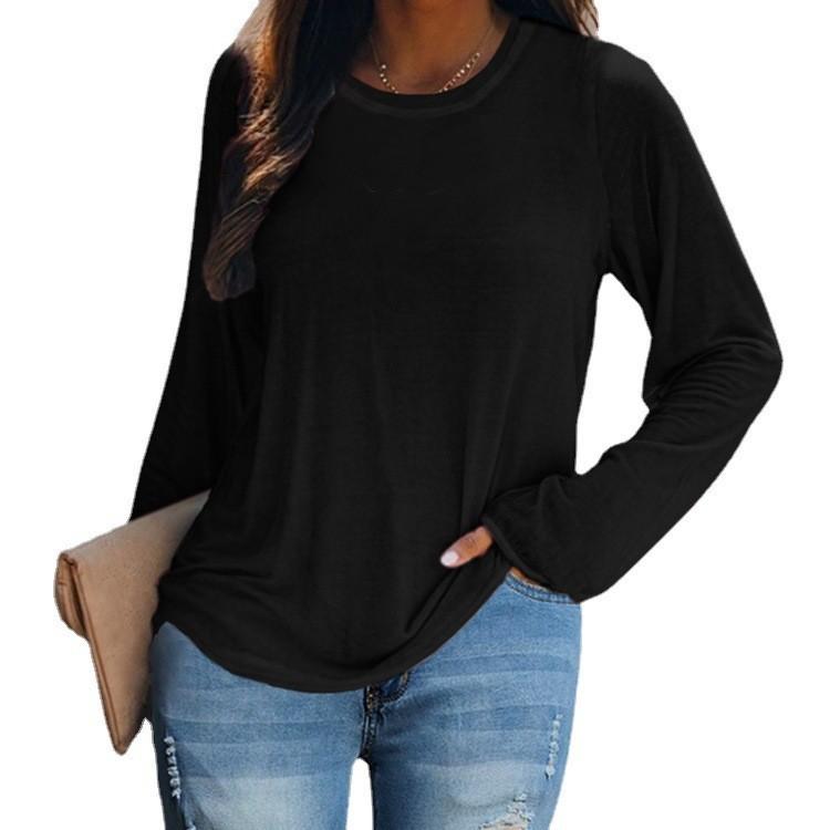 IHUASU Autumn Winter Women's O-Neck Casual Color Long Sleeve T-shirt Top