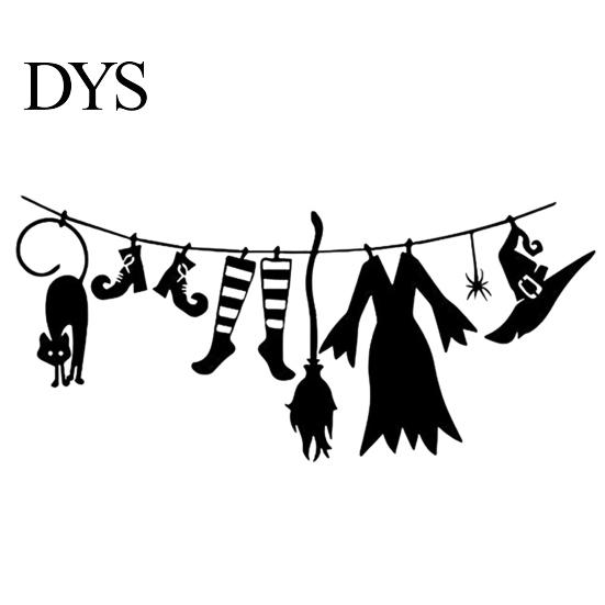 Bedroom Wall Sticker Halloween Hanging Ornaments, Acrylic Witch Hat Cloak Socks Shoes Broom Black Festive Room Decor Cat Party Decor, Decorative