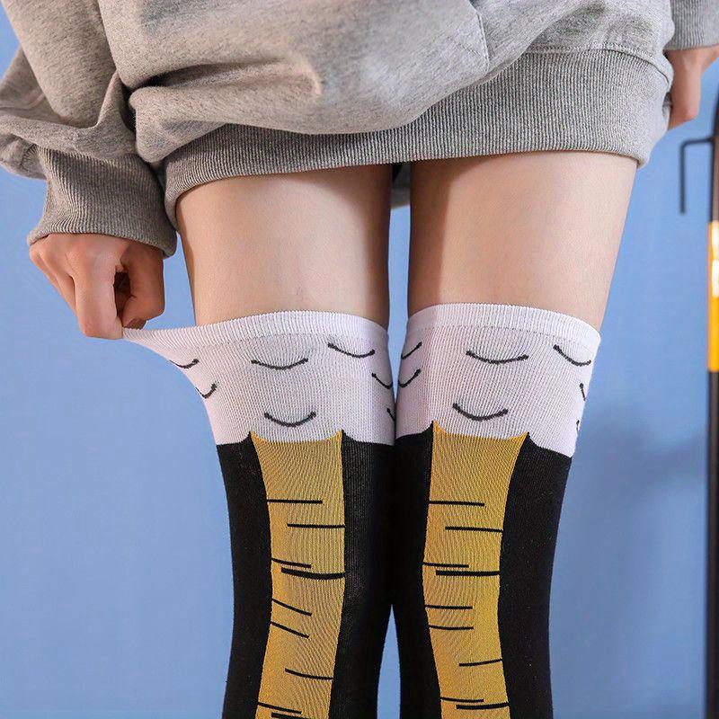 Lustiger Hühnerpfotenstrumpf Overknee-Druck Dünnes Bein Lange Strümpfe Damen Frühling Herbst Winter Mittelschule Mädchensocken