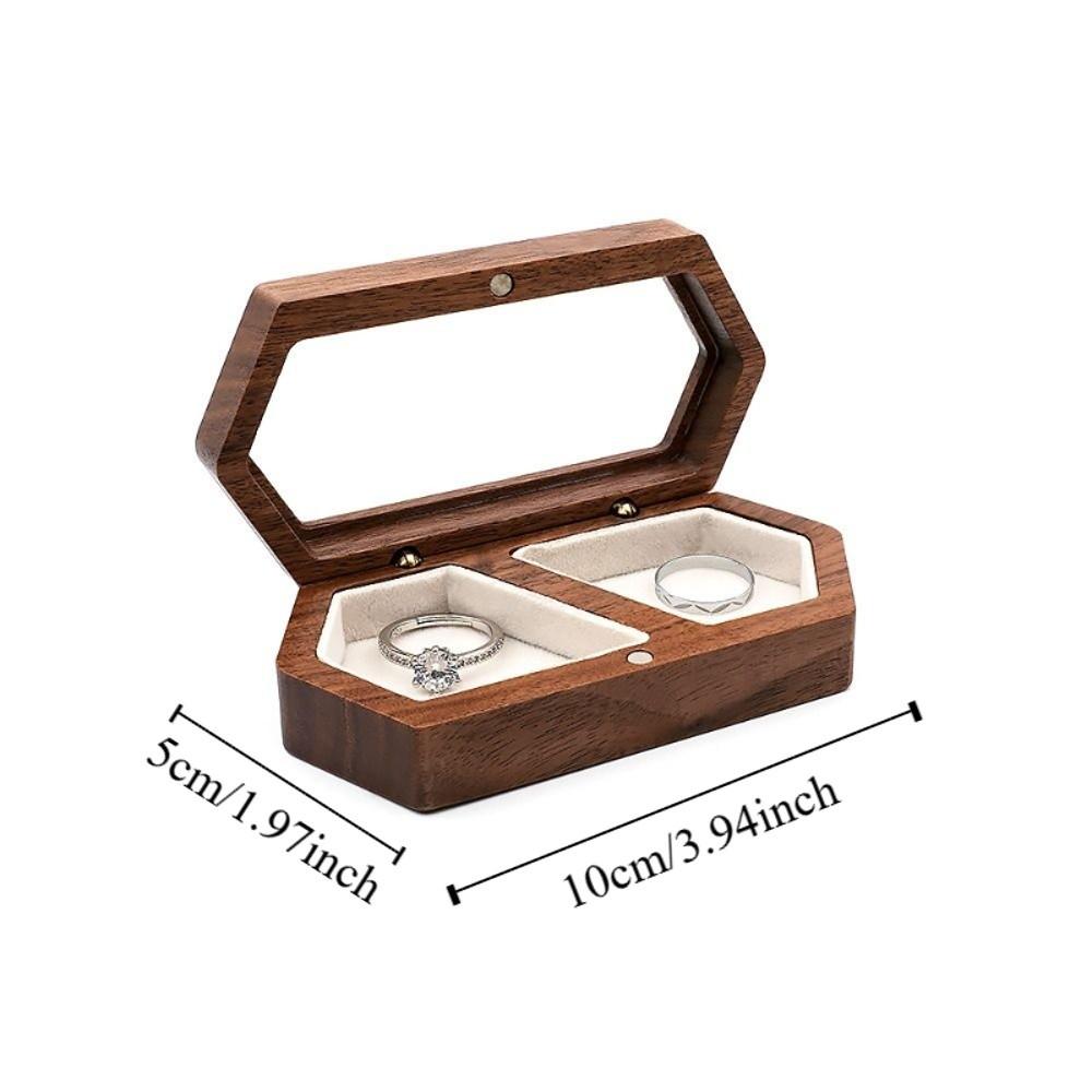 Square Mini Wood Rings Box Luxury Jewelry Organizer Simple Rings Bearer Box  Couple