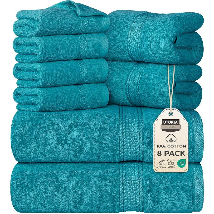 

8 Piece Premium Towel Set for Bathroom Gym Hotel and Spa: Includes 2 Bath Towels 2 Hand Towels and 4 Wash Cloths 600 GSM 100 Ri United States