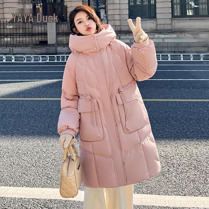 YAYA Women's Mid-length Loose Hooded Down Coat