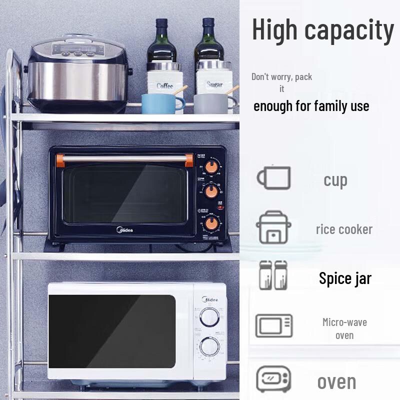 3-Tier Kitchen Microwave Oven Storage Rack with Wheels